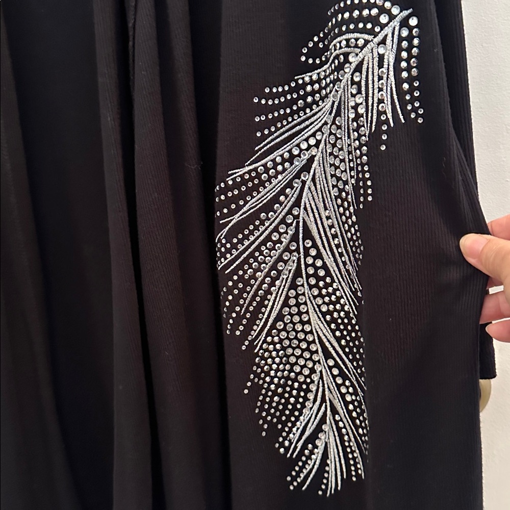 I.N.C. Glam Feather Rhinestone Embellished Open Front Duster Cardigan Size M - Picture 7 of 11